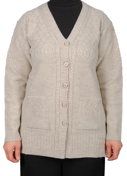 Kadın Krem Kısa Düğmeli Hırka - 2