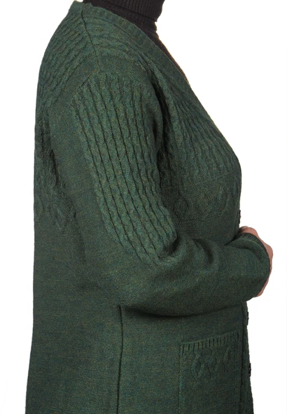 Kadın Haki Yeşil Kısa Düğmeli Hırka - 4