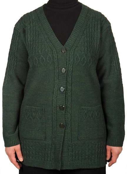 Kadın Haki Yeşil Kısa Düğmeli Hırka - 2