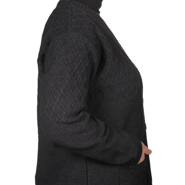 Kadın Antrasit Siyah Düğmeli Kısa Hırka - 3