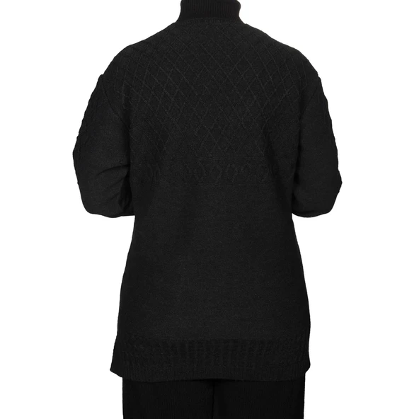 Kadın Antrasit Siyah Düğmeli Kısa Hırka - 4