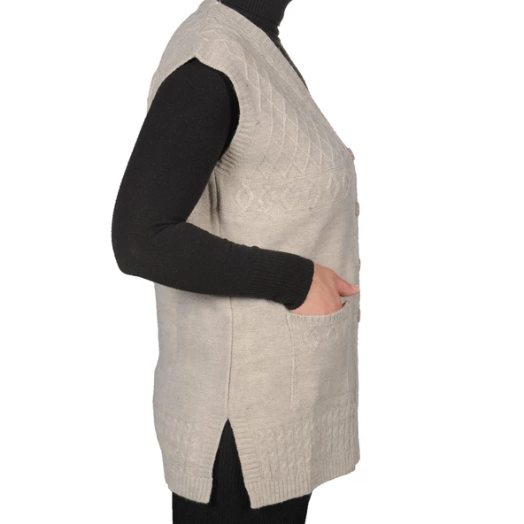 Kadın Krem Düğmeli Yelek - 3