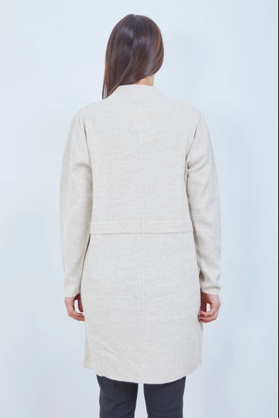 Anne Triko Cepli Düğme Detaylı Krem Uzun Hırka - 7