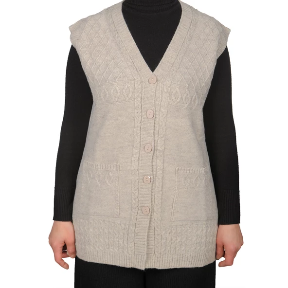 Kadın Krem Düğmeli Yelek - 2