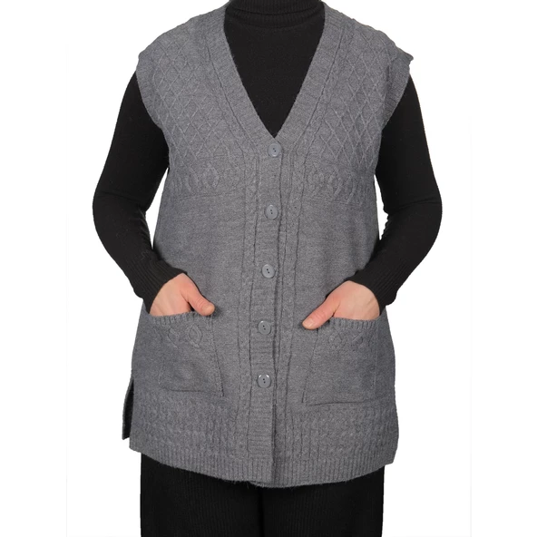 Kadın Gri Düğmeli Yelek