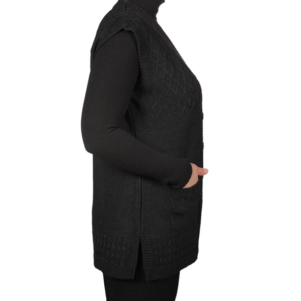 Kadın Siyah Düğmeli Yelek - 3