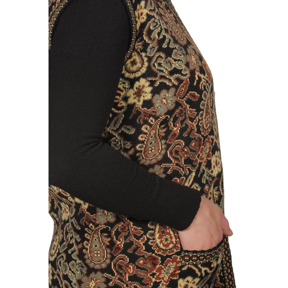 Kadın Siyah Anadolu Desenli Yelek - 4