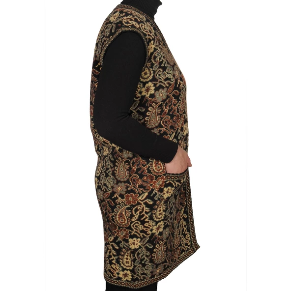 Kadın Siyah Anadolu Desenli Yelek - 3