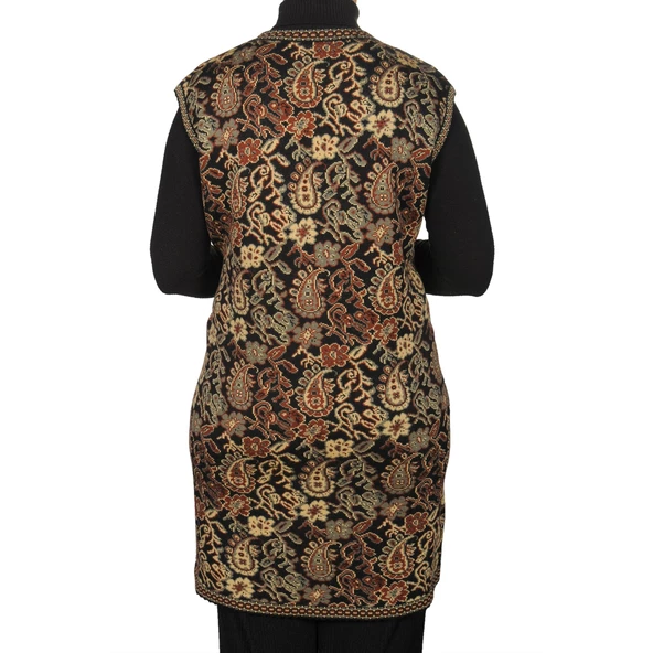 Kadın Siyah Anadolu Desenli Yelek - 5