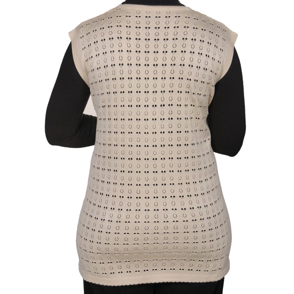 Kadın Krem Merserize Yelek - 5
