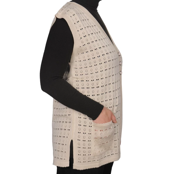 Kadın Krem Merserize Yelek - 3