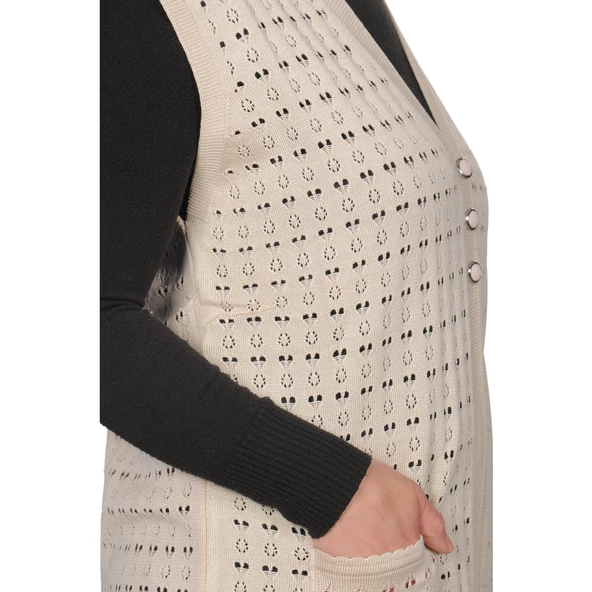 Kadın Krem Merserize Yelek - 4