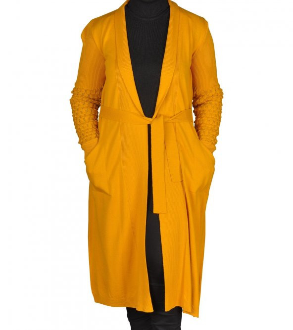 Fresh&Moda Kadın Mevsimlik Sarı Uzun Hırka