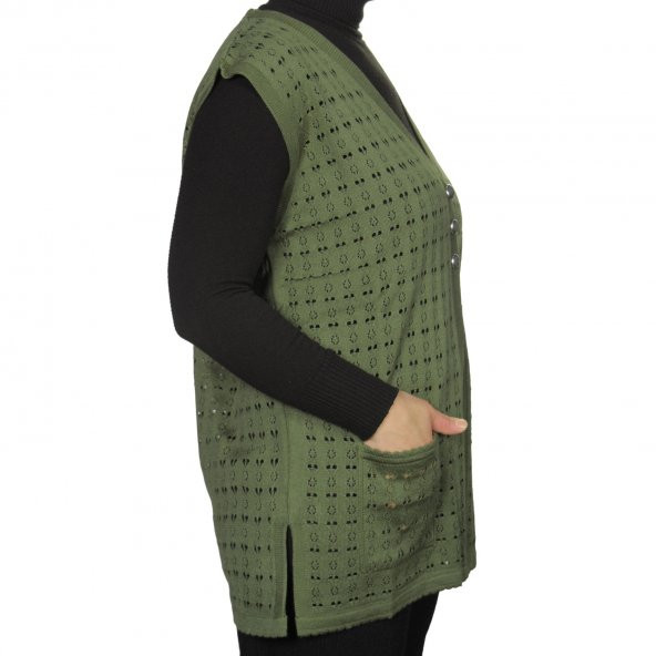 Fresh&Moda Kadın Haki Yeşil Merserize Yelek - 2