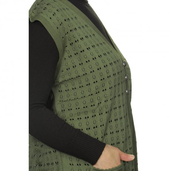 Fresh&Moda Kadın Haki Yeşil Merserize Yelek - 3