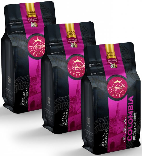 Anisah Coffee Kolombiya Filtre Kahve 3 x 250 Gram - 3'lü Paket
