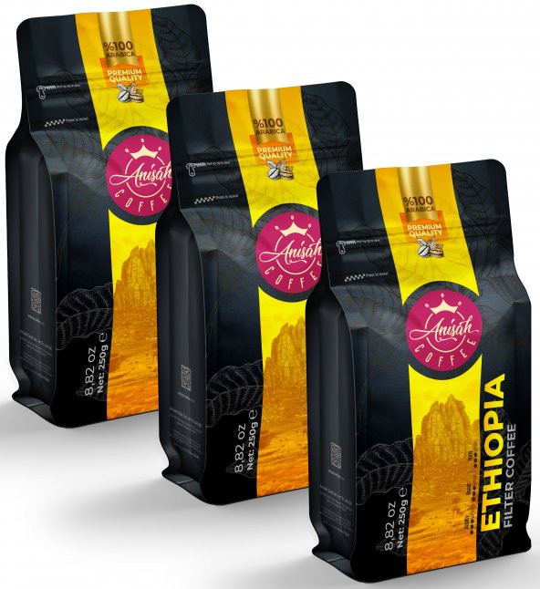 Anisah Coffee Etiyopya Filtre Kahve 3 x 250 Gram - 3'lü Paket