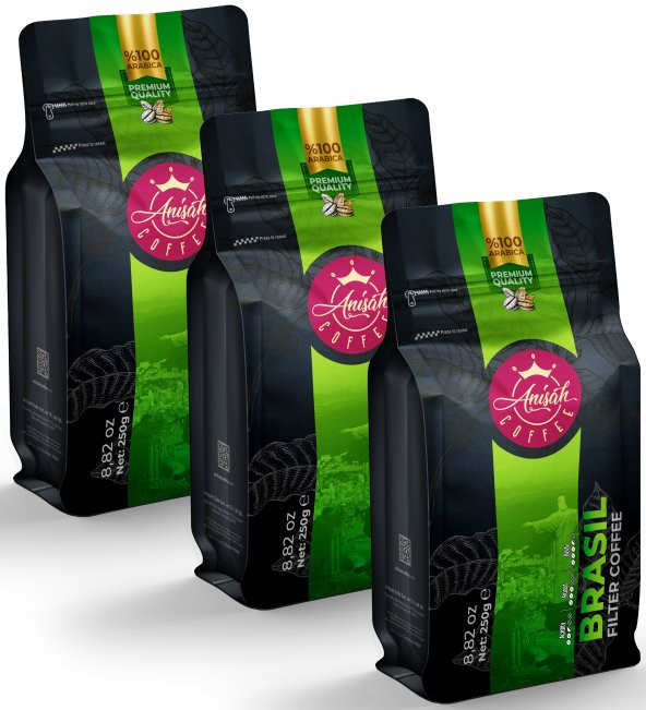 Anisah Coffee Brezilya Santos Filtre Kahve 3 x 250 Gram - 3'lü Paket