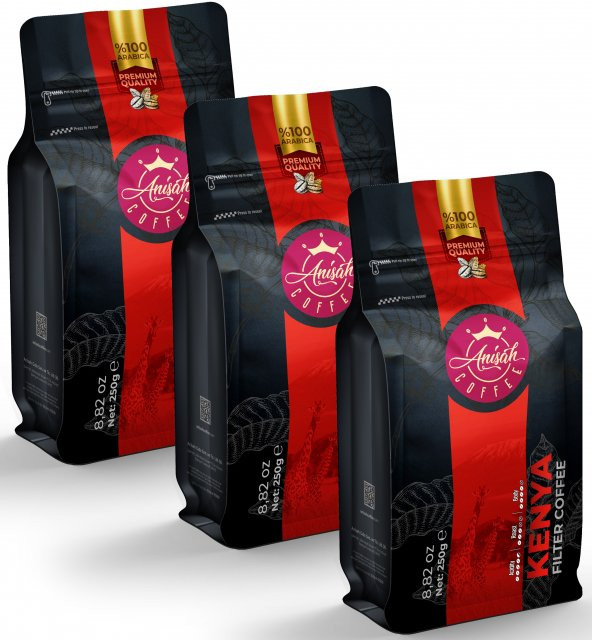 Anisah Coffee Kenya Filtre Kahve 3 x 250 Gram - 3'lü Paket