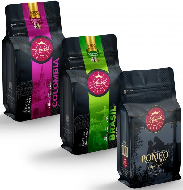 Anisah Coffee Filtre Kahve 3 x 250 Gram Set Romeo - Brasil - Colombia