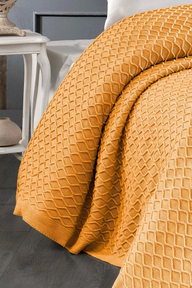 Triko Battaniye Örgü Çift Kişilik 220 x 240 cm Yatak Örtüsü Pike Poly - 8