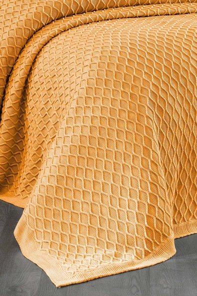Triko Battaniye Örgü Çift Kişilik 220 x 240 cm Yatak Örtüsü Pike Poly - 7
