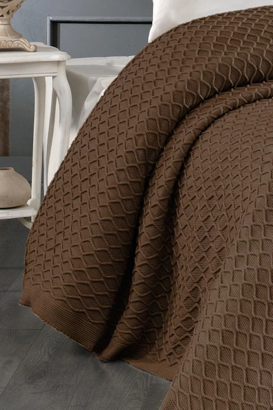 Triko Battaniye Örgü Çift Kişilik 220 x 240 cm Yatak Örtüsü Pike Poly - 3