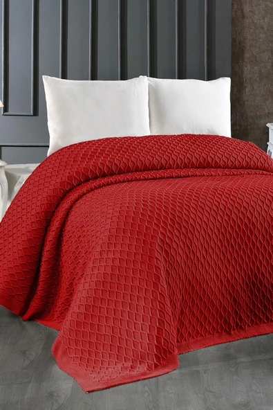Triko Battaniye Örgü Çift Kişilik 220 x 240 cm Yatak Örtüsü Pike Poly - 11