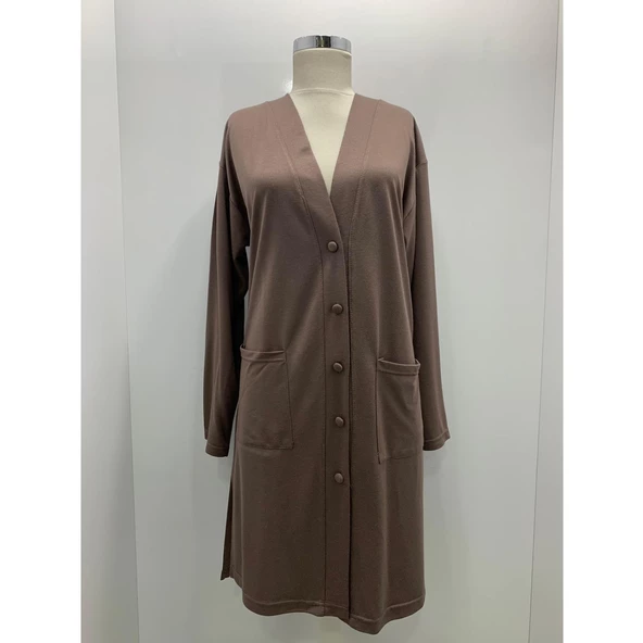 Kadın Vizon Uzun Düğmeli Cepli Anne Penye Hırka - 2