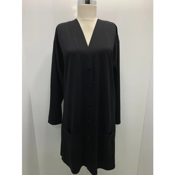 Kadın Vizon Uzun Düğmeli Cepli Anne Penye Hırka - 5