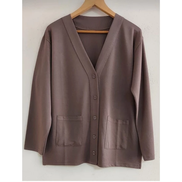 Kadın Vizon Cepli Kısa Anne Penye Hırka