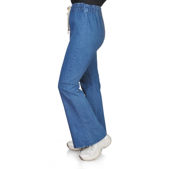 Fresh&Moda Kadın Beli Lastikli İspanyol Likralı Mavi Kot Pantolon - 2