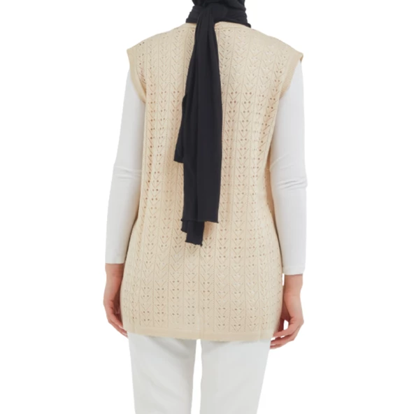 Düğmeli Krem Merserize Yelek - 3