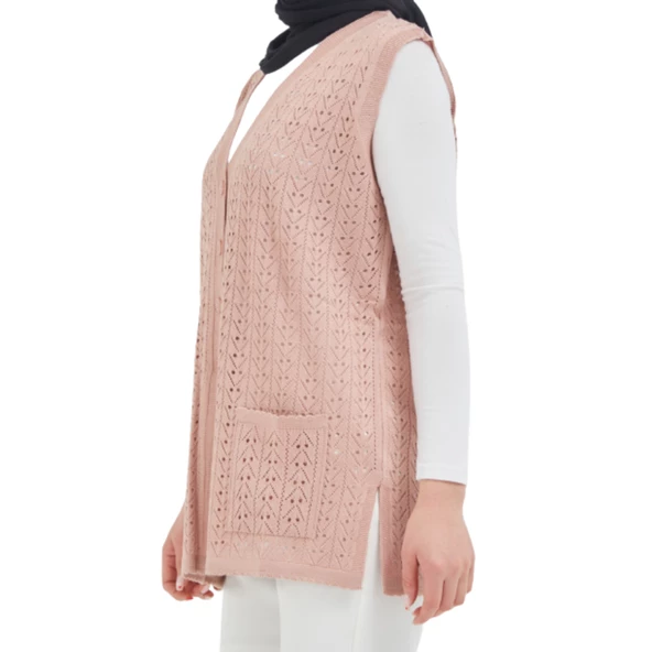 Düğmeli Pudra Merserize Yelek - 2
