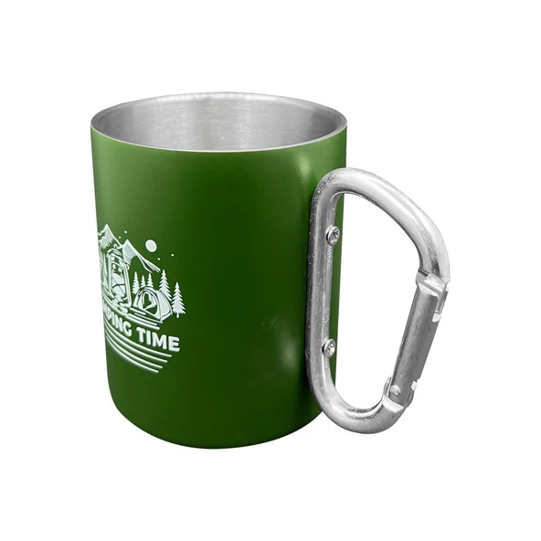 Karabina Saplı Paslanmaz Çelik Kupa Bardak - Orcamp - Yeşil (OUT-1850) - 5