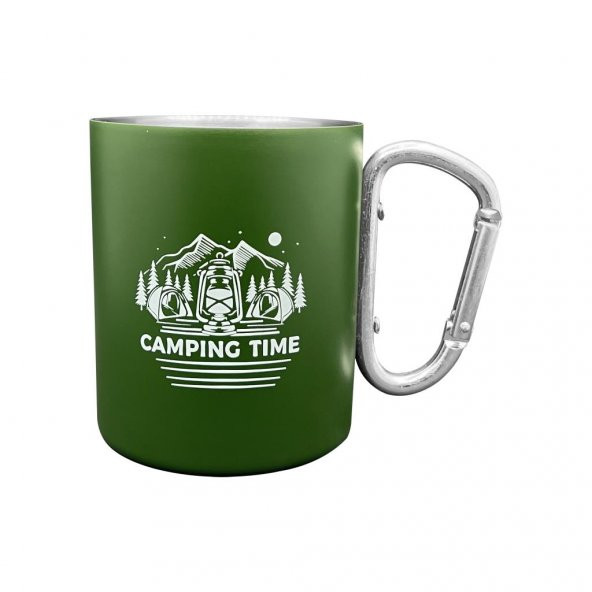 Karabina Saplı Paslanmaz Çelik Kupa Bardak - Orcamp - Yeşil (OUT-1850)