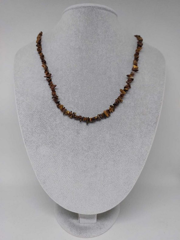 Kaplan Gözü Taşı Minik Boy 4-6mm Aralığı Şekilsiz 1000 Ayar Gümüş İpli Kolye ürün görseli