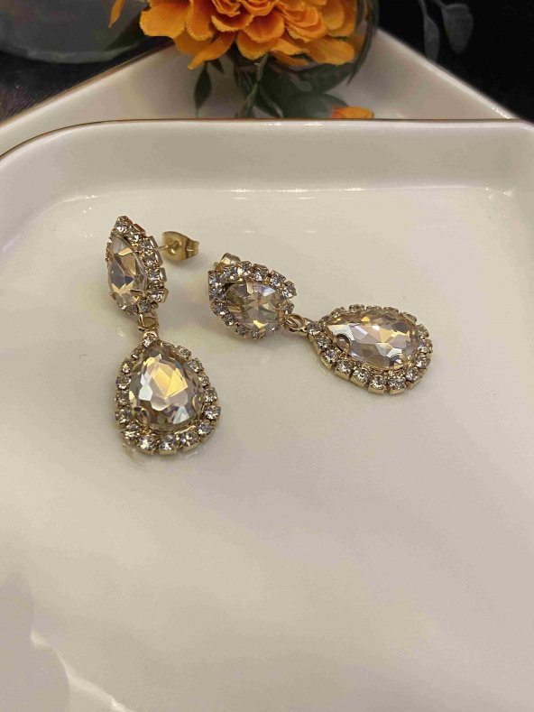 Aksesuar Çarşısı Zirkon Taşlı Gold Badem Küpe - Resim 2