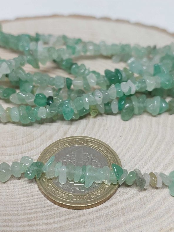 Aventurin Taşı Minik Boy 4-6mm Aralığı Şekilsiz 1000 Ayar Gümüş İpli Kolye - Resim 2