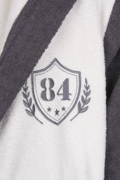 %100 Pamuk Kapüşonlu Göğsü Nakışlı Erkek Çocuk Bornoz - 2