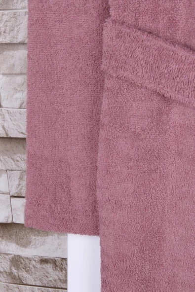 %100 Pamuk Gül Kurusu Kadın Şalyaka Bornoz - Resim 3