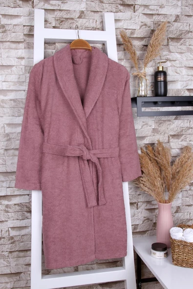 %100 Pamuk Gül Kurusu Kadın Şalyaka Bornoz ürün görseli 1