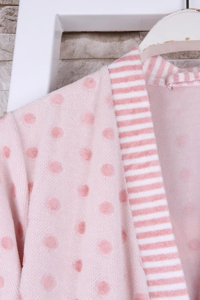 Kadın Puantiyeli Gri Kimono Sabahlık - Resim 5