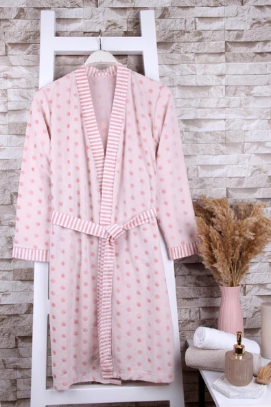 Kadın Puantiyeli Gri Kimono Sabahlık - Resim 4