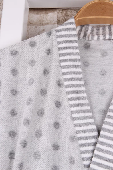 Kadın Puantiyeli Gri Kimono Sabahlık - Resim 2