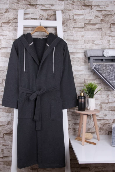 Unısex Kapşonlu Antrasit  Sabahlık ürün görseli 1