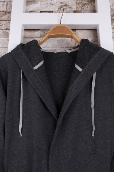 Unısex Kapşonlu Antrasit  Sabahlık - Resim 2