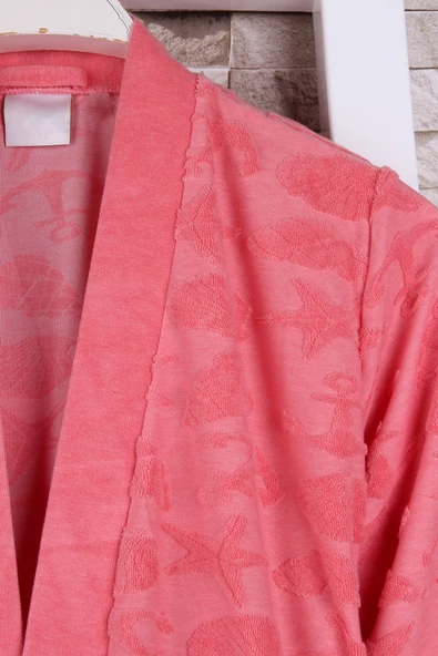 Kadın Desenli Somon Renk Kimono Sabahlık - 2