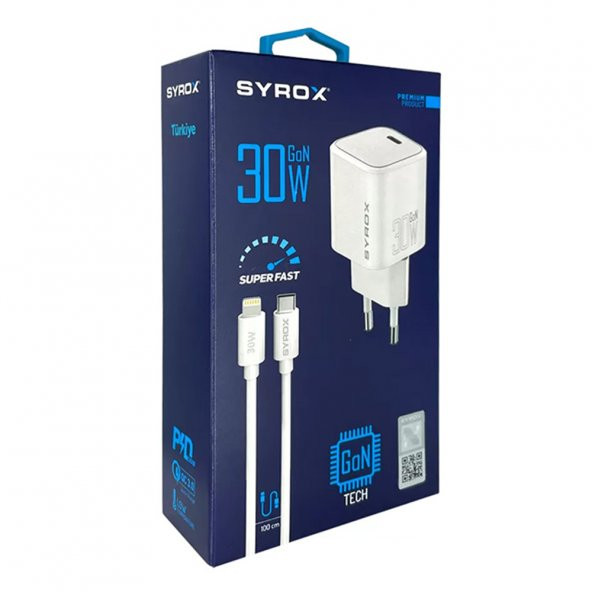 Syrox GAN30L SuperFast 30W GaN Type-C to Lightning Kablolu Şarj Aleti - 5