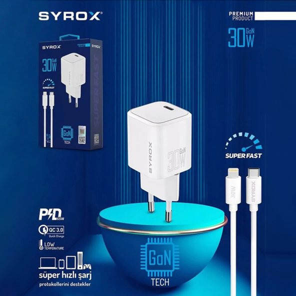 Syrox GAN30L SuperFast 30W GaN Type-C to Lightning Kablolu Şarj Aleti - 6